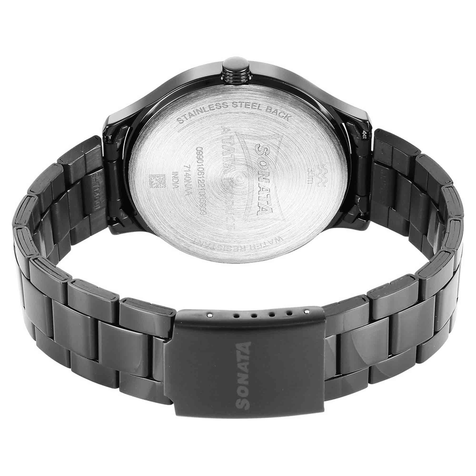 Sonata Quartz Multifunction Black Dial Stainless Steel Strap Watch for Men - Image 4