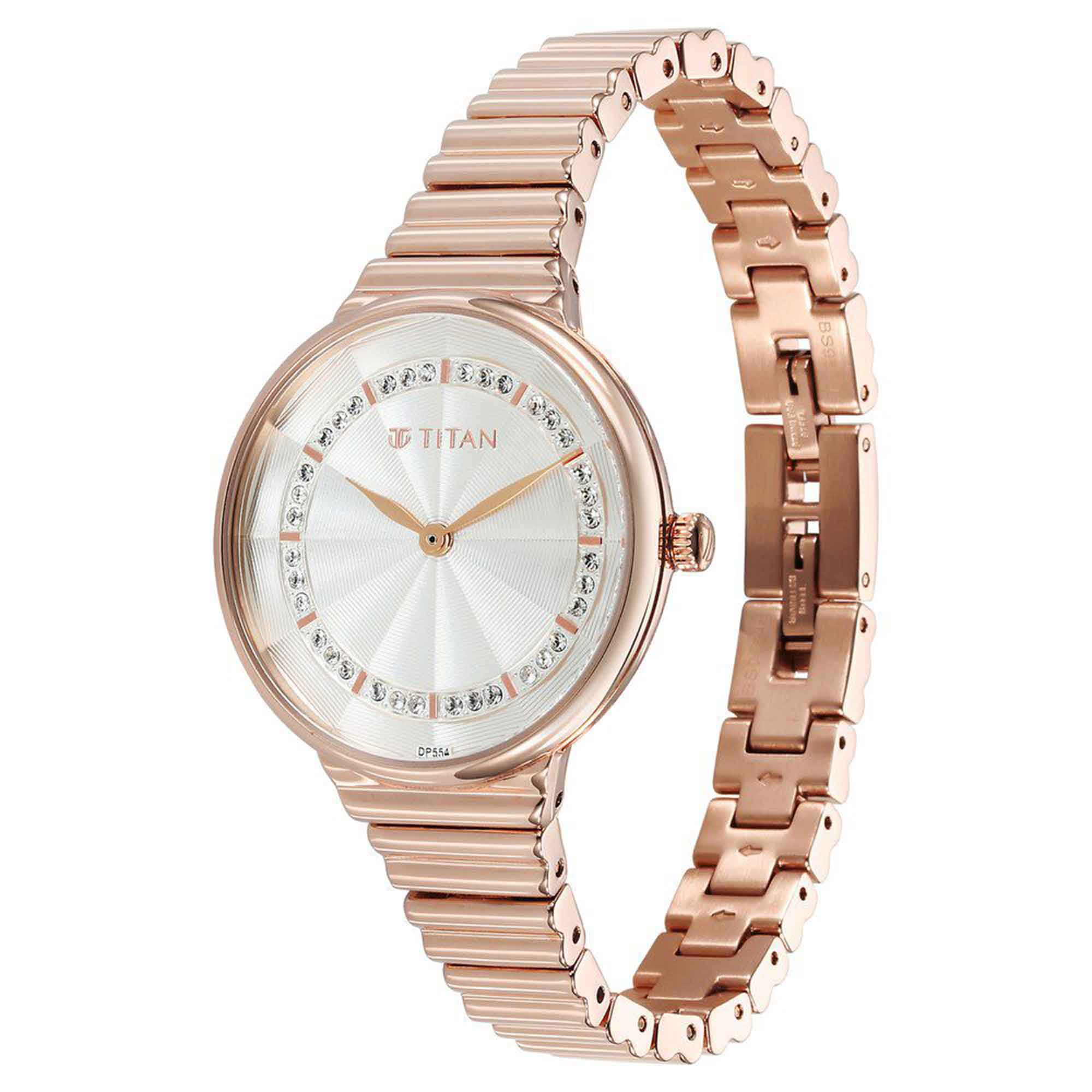 Titan Aura Quartz Analog Silver Dial Rose Gold Stainless Steel Strap Watch For Women - Image 3
