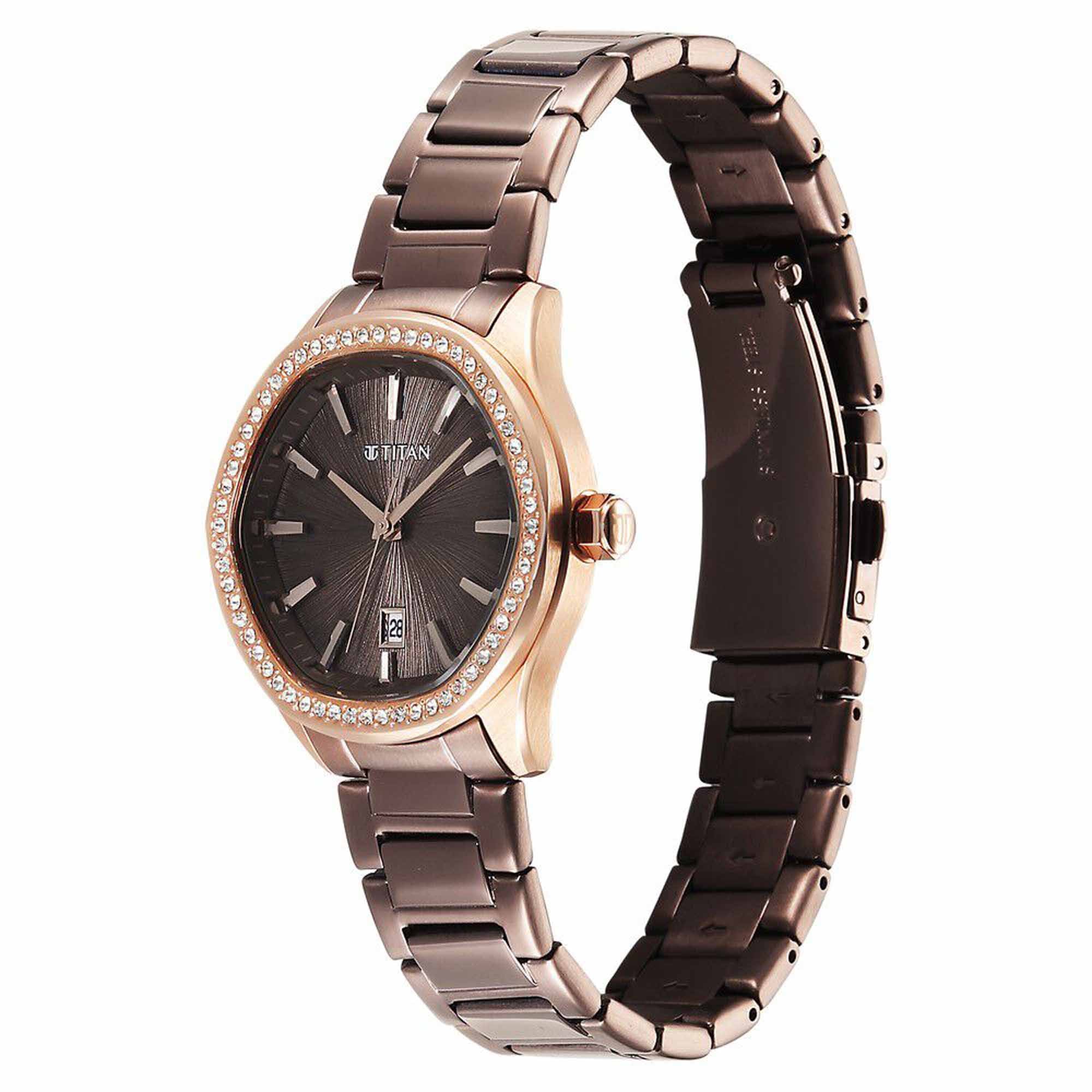 Titan Glamour Quartz Analog with Date Brown Dial Brown Stainless Steel Strap Watch For Women - Image 3