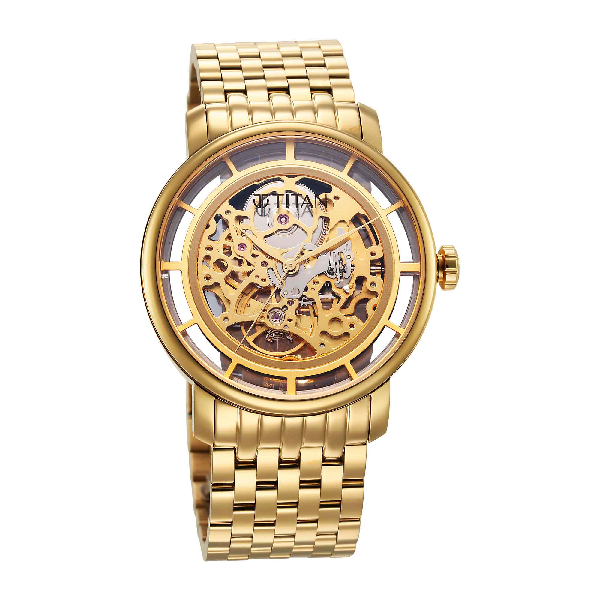 Titan Mechanical Slimline Golden Dial Golden Stainless Steel Strap watch for Men - Image 2