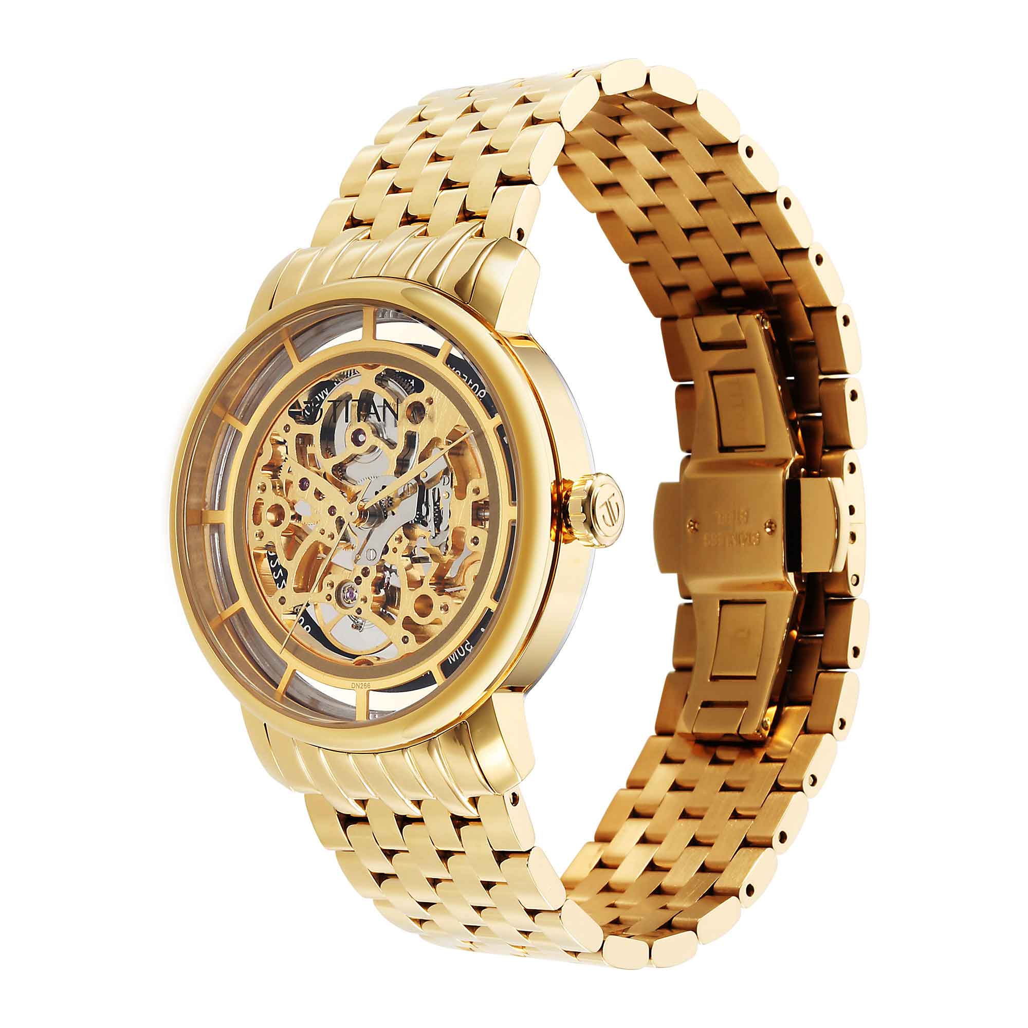 Titan Mechanical Slimline Golden Dial Golden Stainless Steel Strap watch for Men - Image 3
