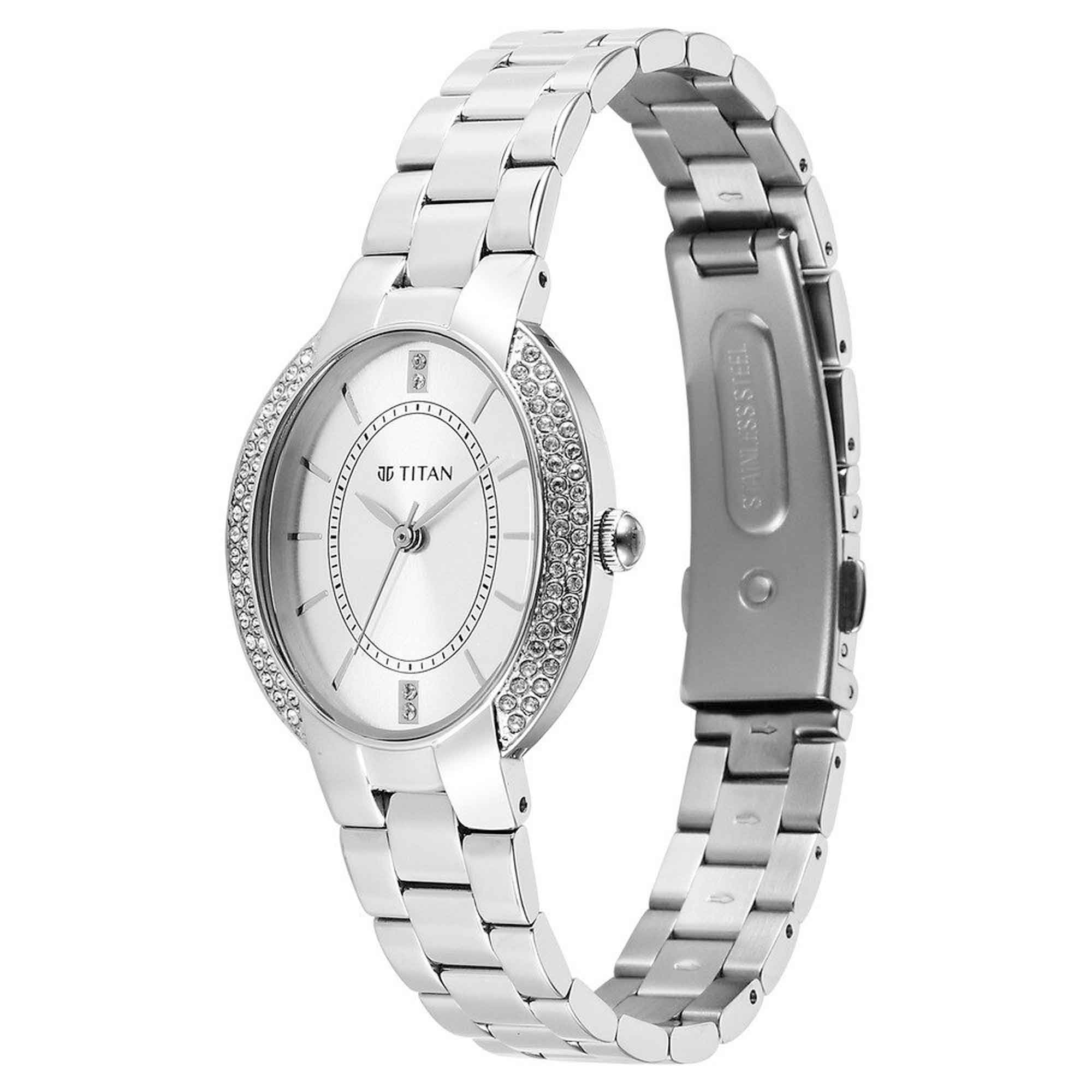 Titan Metro Quartz Analog Silver Dial Stainless Steel Strap Watch For Women - Image 3