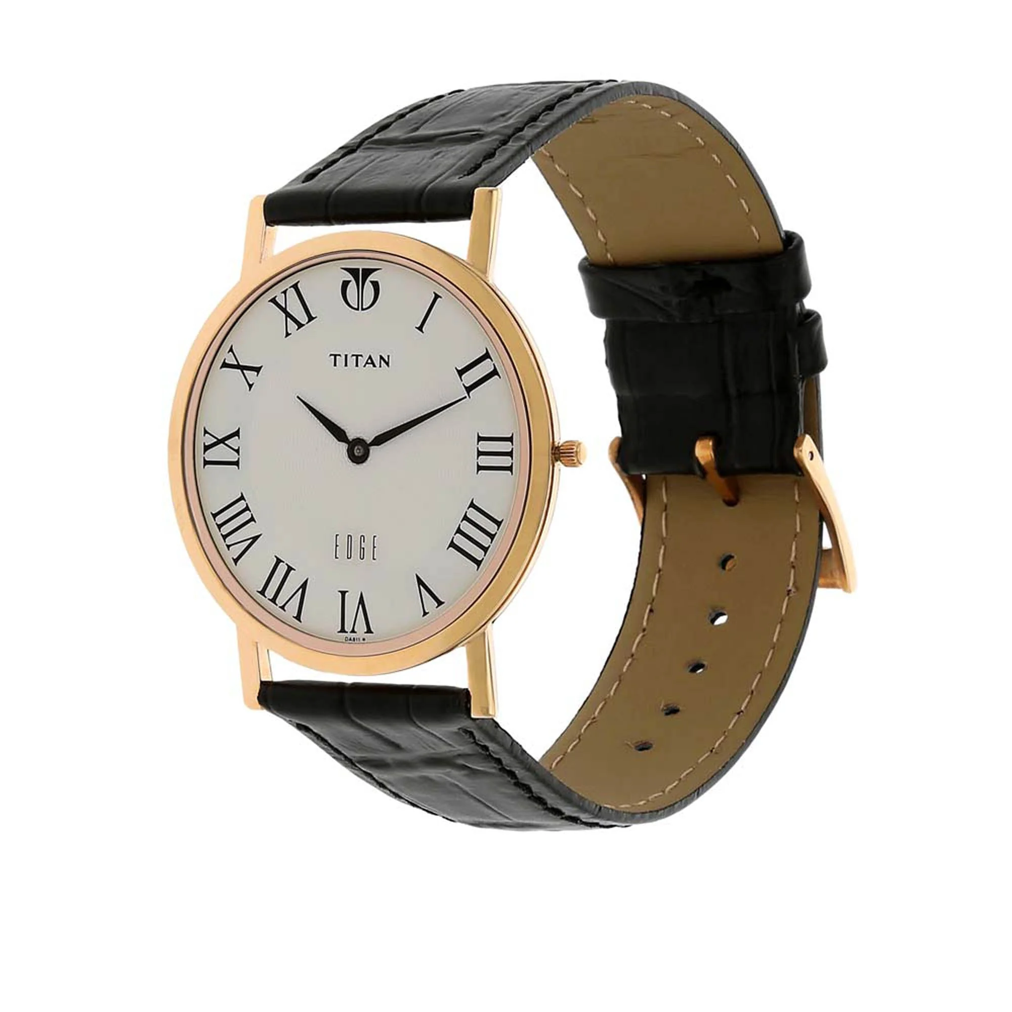 Titan Edge Quartz Analog White Dial Black Leather Strap Watch For Men - Image 3