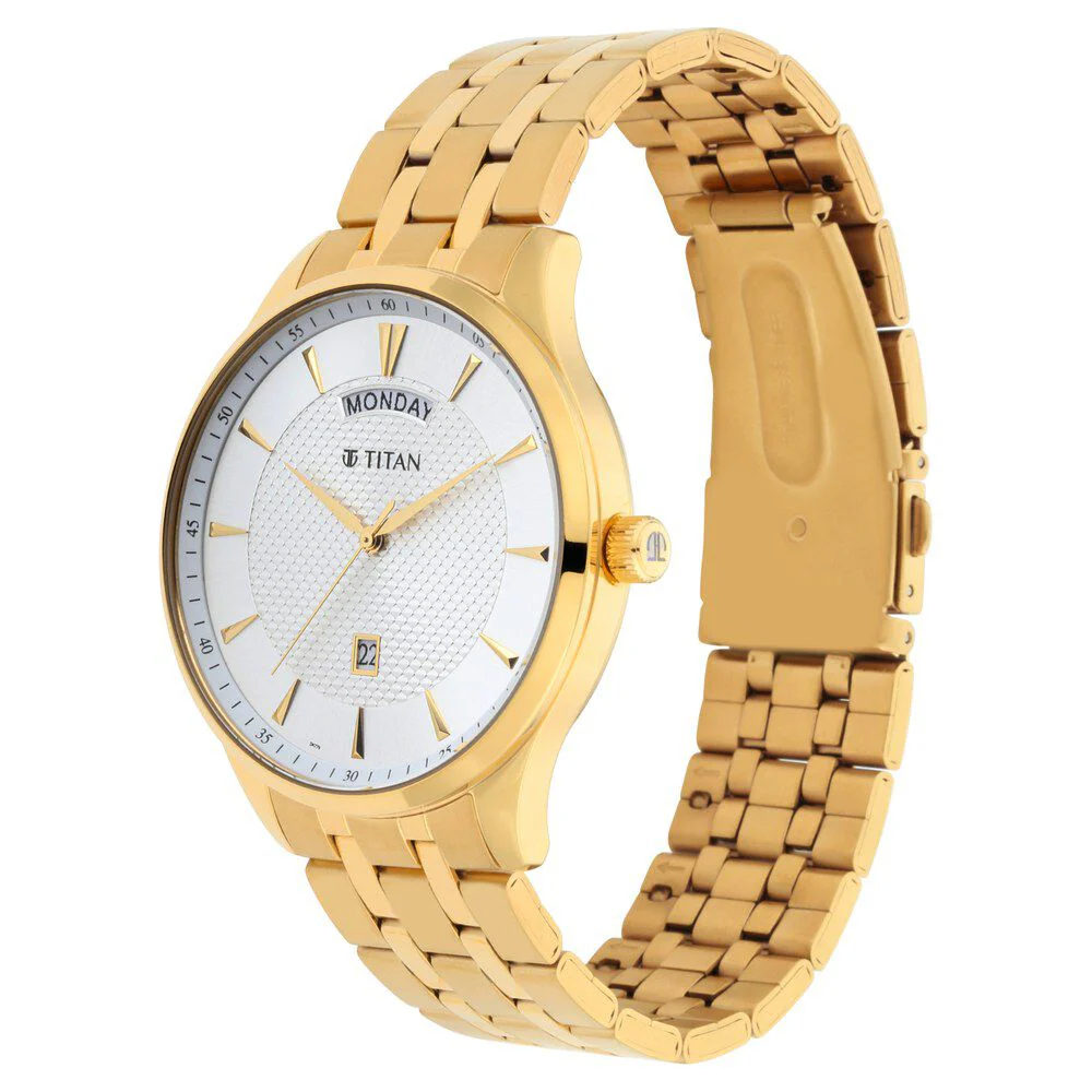 Titan Quartz Analog with Day and Date White Dial Stainless Steel Strap Watch for Men - Image 3