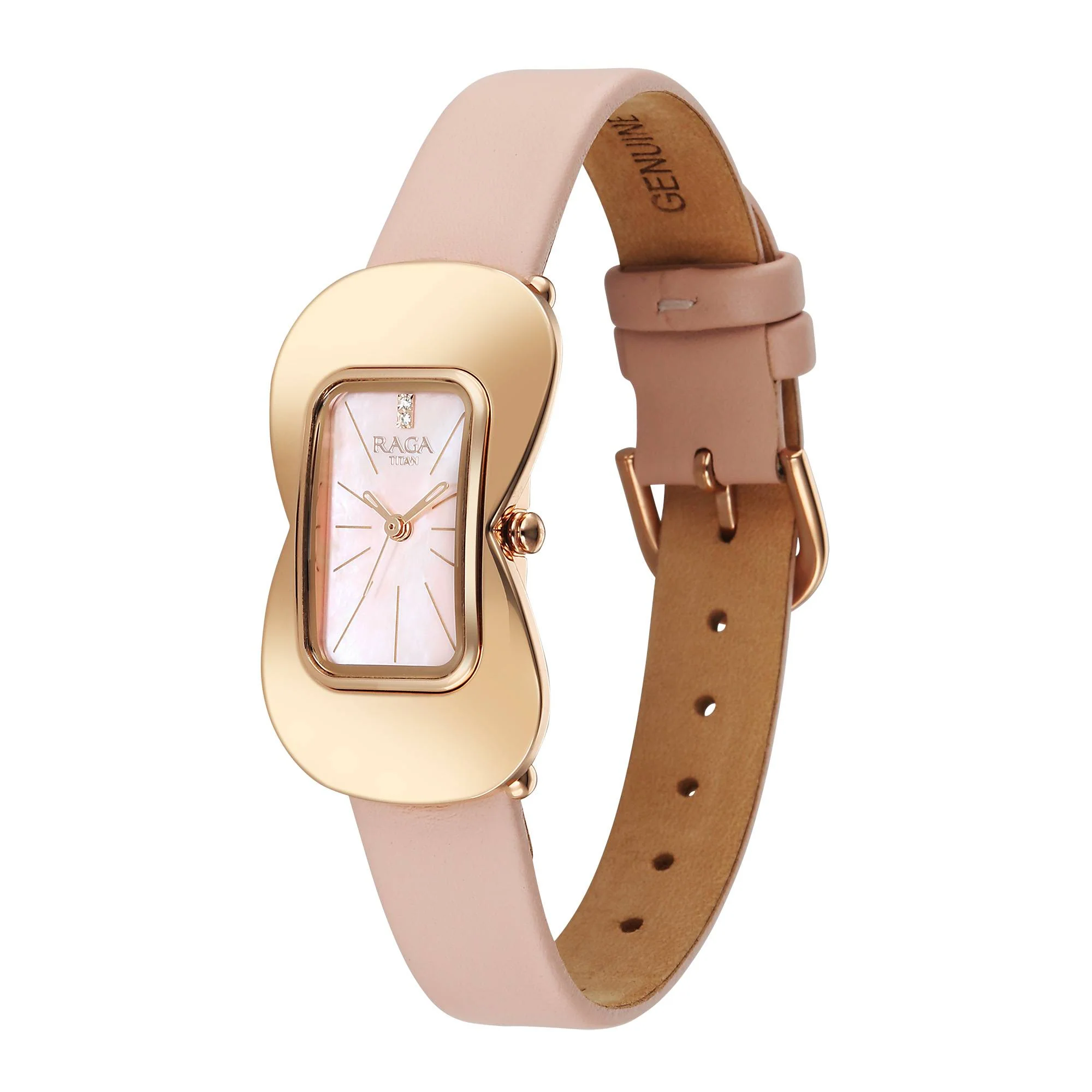 Titan Raga Glimmers Quartz Analog Pink Mother Of Pearl Dial Pink Leather Strap Watch For Women - Image 3