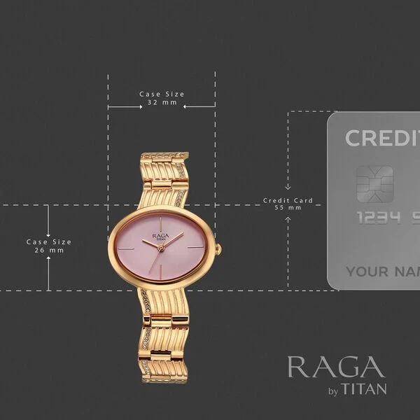 Titan Raga Glimmers Quartz Analog Pink Dial Rose Gold Metal Strap Watch For Women - Image 4