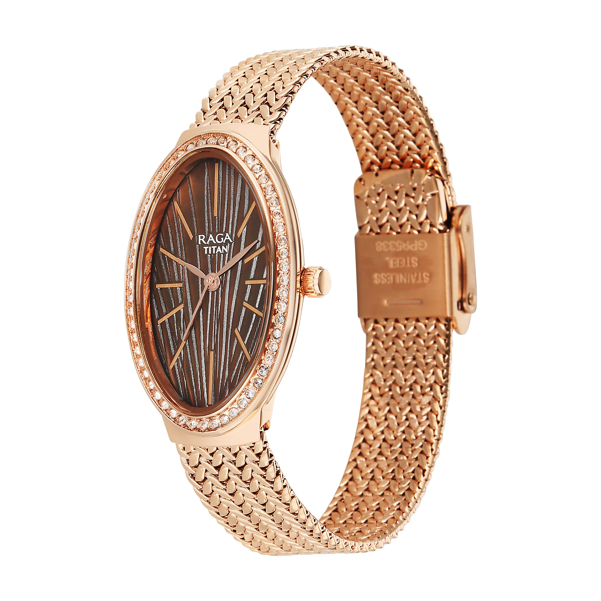 Titan Raga Glimmers Quartz Analog Brown Mother Of Pearl Dial Rose Gold Metal Strap Watch For Women - Image 4