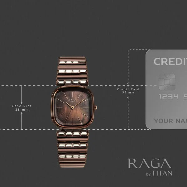 Titan Raga Glimmers Quartz Analog Brown Mother Of Pearl Dial Brown Metal Strap Watch For Women - Image 4