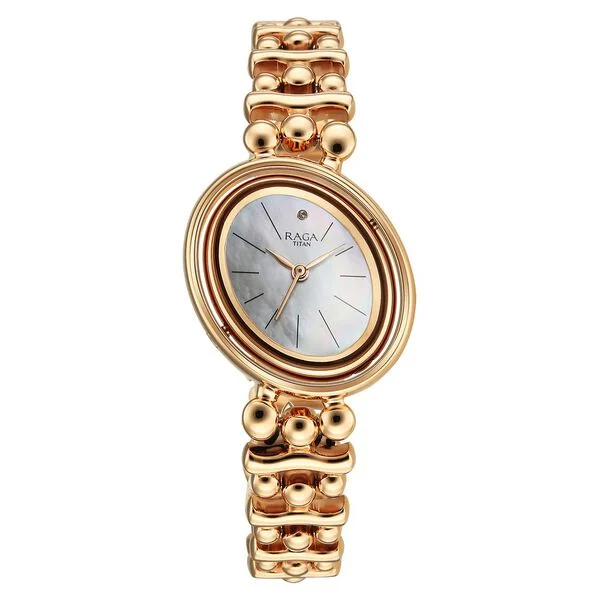 Titan Raga Glimmers Quartz Analog Mother of Pearl Dial Rose Gold Metal Strap Watch For Women - Image 3