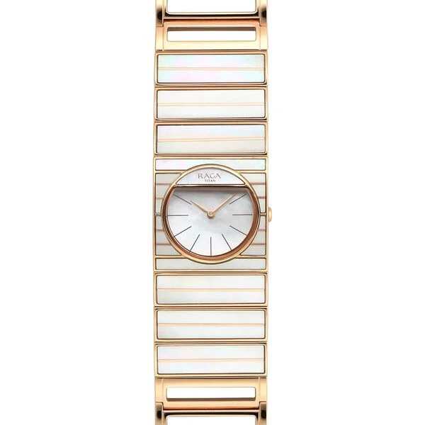 Titan Raga Mother of Pearl Dial Rose Gold Metal Strap Analog Quartz Watch for Women - Image 2