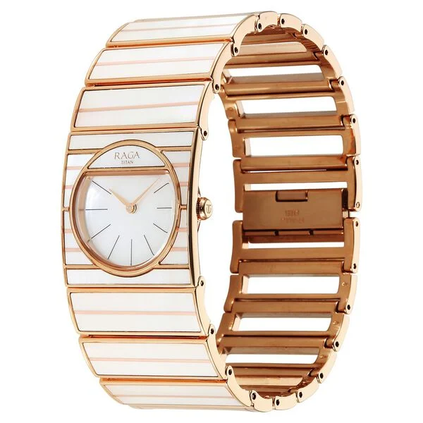 Titan Raga Mother of Pearl Dial Rose Gold Metal Strap Analog Quartz Watch for Women - Image 4