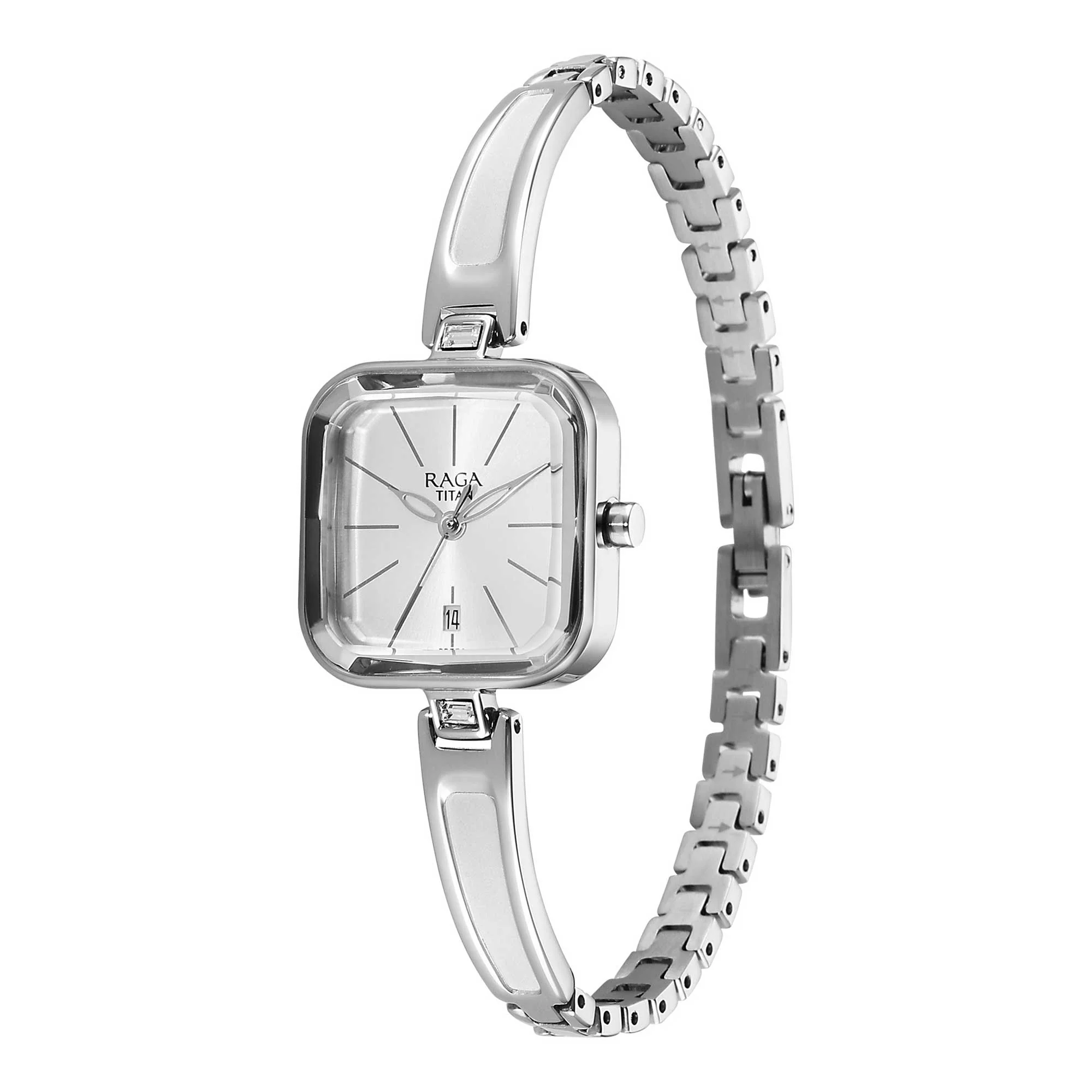 Titan Raga Silver Square Dial Stainless Steel Analog Watch for Women - Image 3
