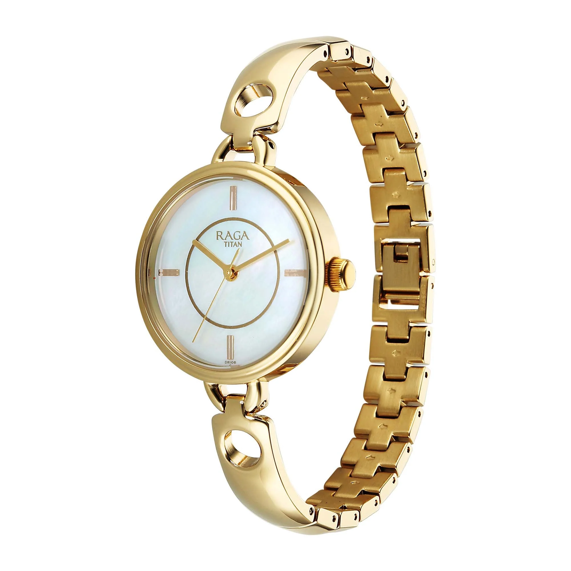 Titan Raga White Mother of Pearl Dial Gold Metal Strap Analog Watch for Women - Image 3