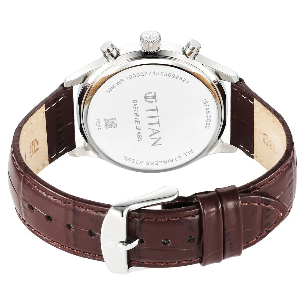Titan Sapphire Multifunction Quartz Analog with Day and Date White Dial Leather Strap Watch for Men - Image 5