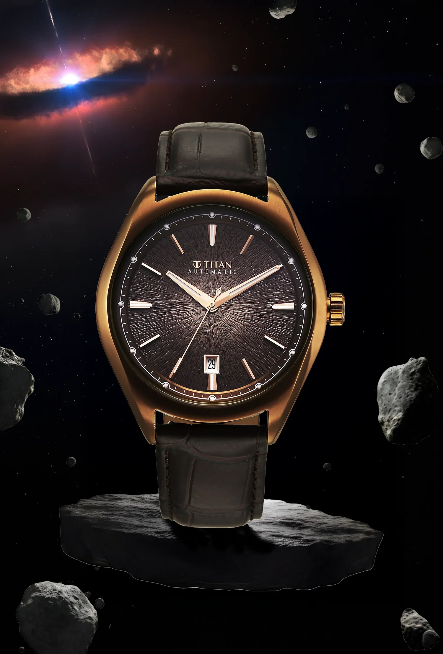 Titan Stellar Starburst Brown Dial Concealed Automatic Watch - Image 2