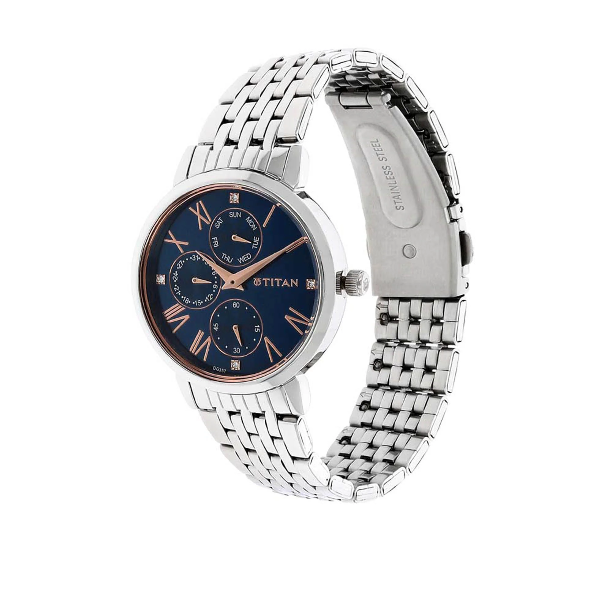 Titan Workwear Blue Dial Women Watch With Stainless Steel Strap - Image 2